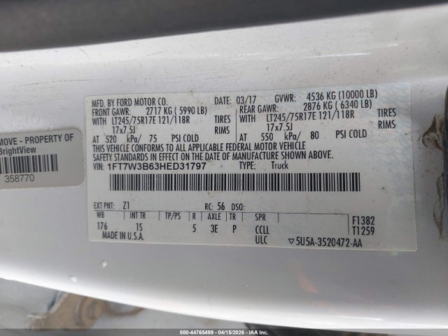 1FT7W3B63HED31797 Ford F-350 Xl