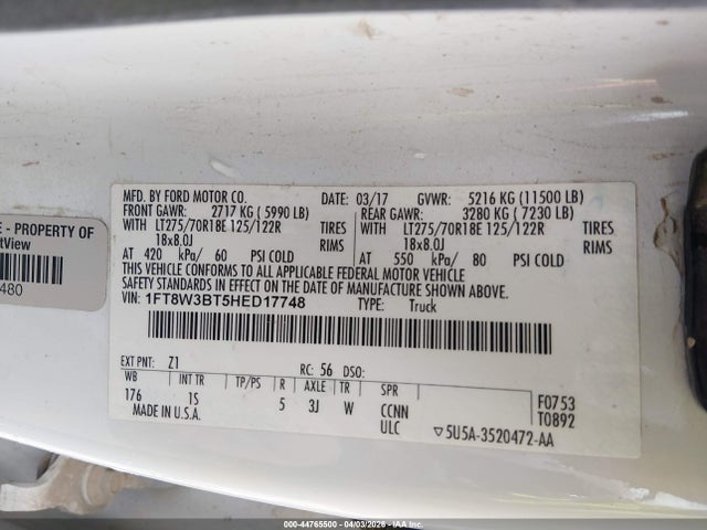 1FT8W3BT5HED17748 Ford F-350 Xl
