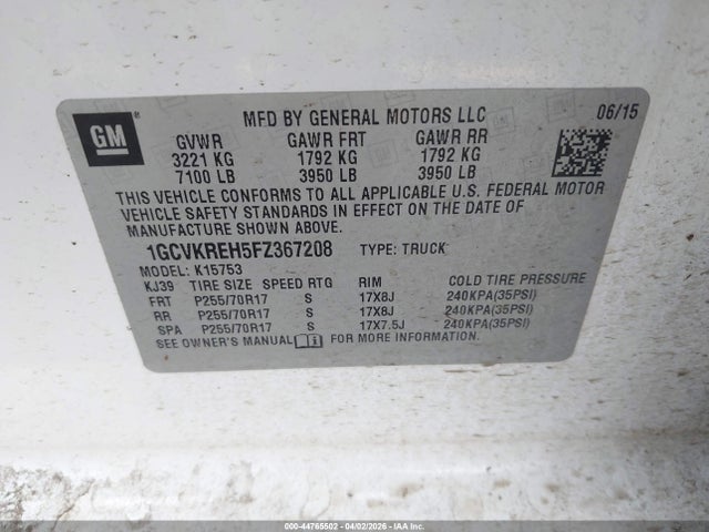 Продажа на аукционе авто 2015 Chevrolet Silverado 1500 1lt, vin: 1GCVKREH5FZ367208, номер лота: 44765502