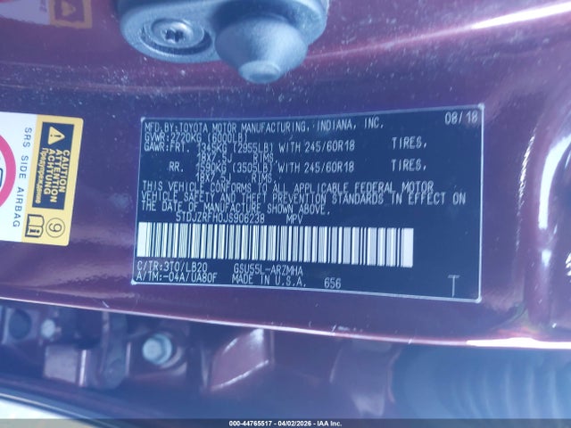 5TDJZRFH0JS906238 Toyota Highlander Xle