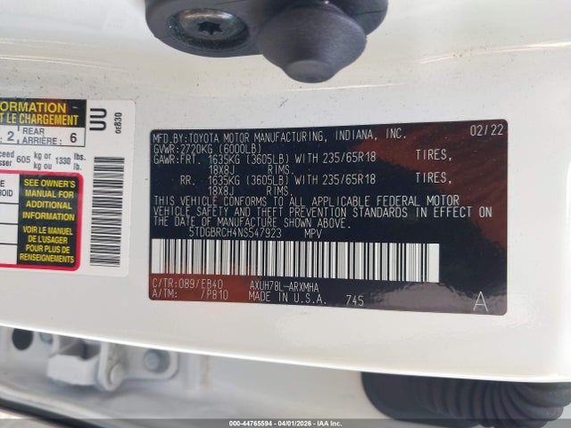 5TDGBRCH4NS547923 Toyota Highlander Hybrid Xle