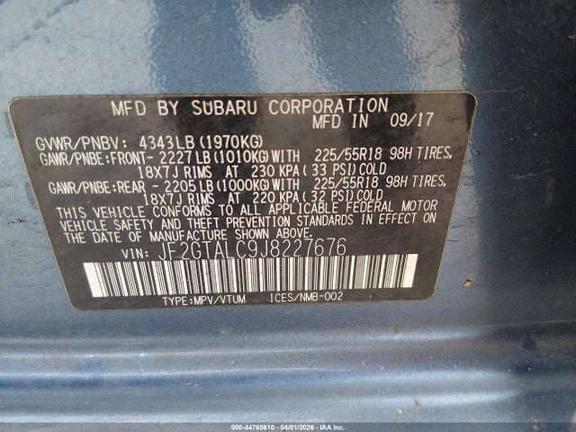 Aukcja sprzedaży 2018 Subaru Crosstrek 2.0i Limited, vin: JF2GTALC9J8227676, numer aukcji: 44765610