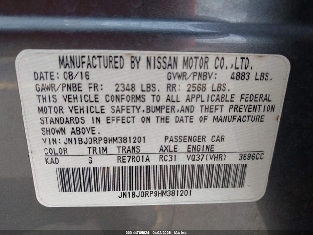 Aukcja sprzedaży 2017 Infiniti Qx50, vin: JN1BJ0RP9HM381201, numer aukcji: 44765624