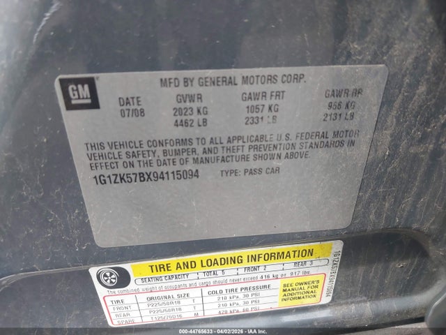 44765633 :رقم المزاد ، 1G1ZK57BX94115094 vin ، 2009 Chevrolet Malibu Ltz مزاد بيع