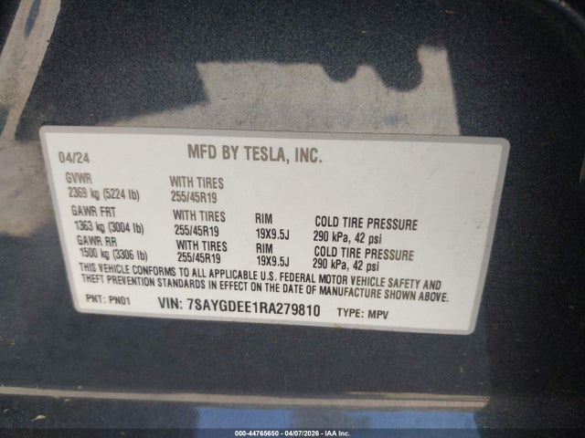 7SAYGDEE1RA279810 Tesla Model Y Long Range Dual Motor All-wheel Drive