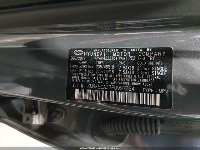 44765656 :رقم المزاد ، KM8K5CA37PU997324 vin ، 2023 Hyundai Kona Limited مزاد بيع