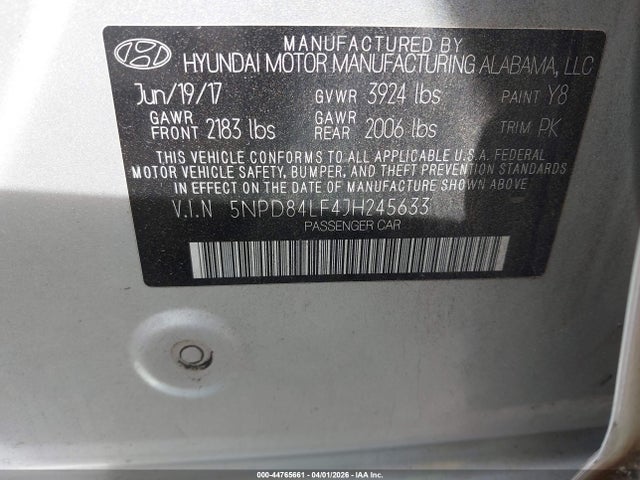 Aukcja sprzedaży 2018 Hyundai Elantra Sel, vin: 5NPD84LF4JH245633, numer aukcji: 44765661