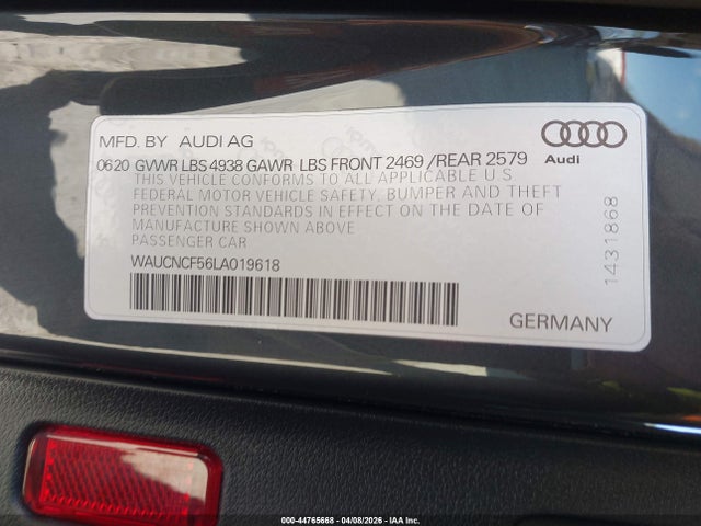 Продаж на аукціоні авто 2020 Audi A5 Sportback Premium Plus 45 Tfsi Quattro S Tronic, vin: WAUCNCF56LA019618, номер лоту: 44765668
