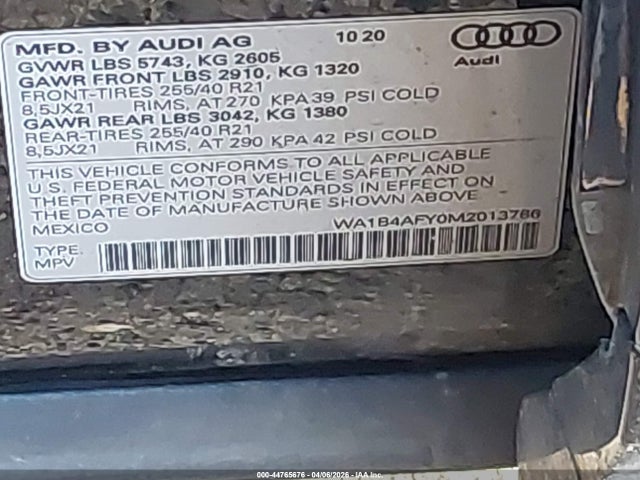 Aukcja sprzedaży 2021 Audi Sq5 Premium Plus Tfsi Quattro Tiptronic, vin: WA1B4AFY0M2013786, numer aukcji: 44765676