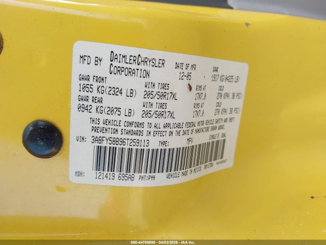 Aukcja sprzedaży 2006 Chrysler Pt Cruiser Touring, vin: 3A8FY58B96T259113, numer aukcji: 44765698