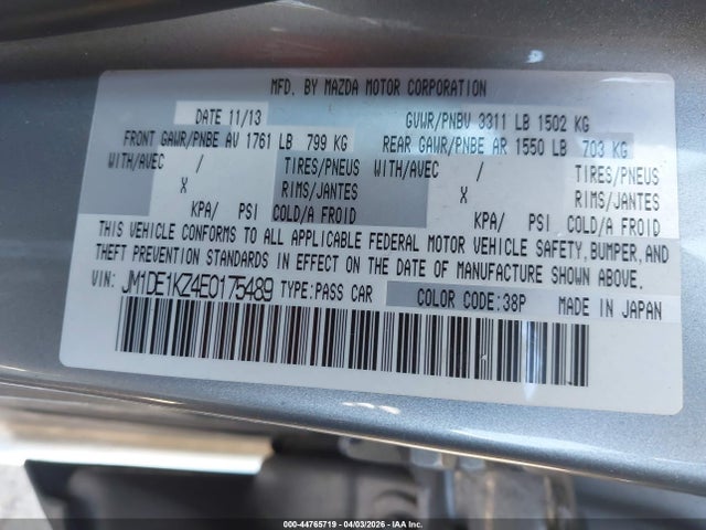 2014 Mazda Mazda2 Sport მანქანა იყიდება აუქციონზე, vin: JM1DE1KZ4E0175489, აუქციონის ნომერი: 44765719