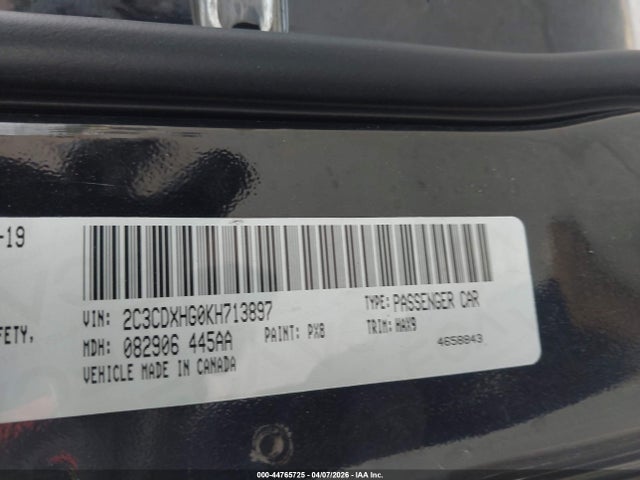 Продажа на аукционе авто 2019 Dodge Charger Gt Rwd, vin: 2C3CDXHG0KH713897, номер лота: 44765725