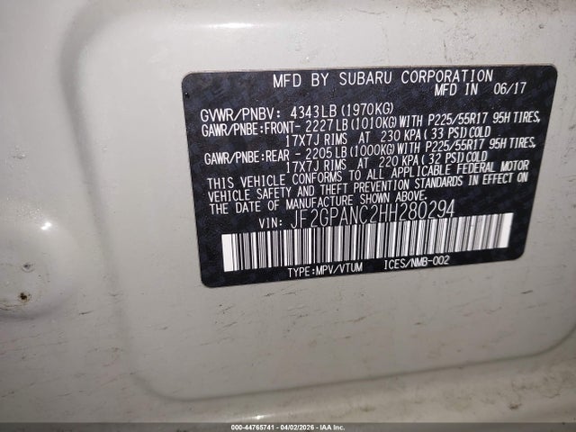 Aukcja sprzedaży 2017 Subaru Crosstrek 2.0i Limited, vin: JF2GPANC2HH280294, numer aukcji: 44765741