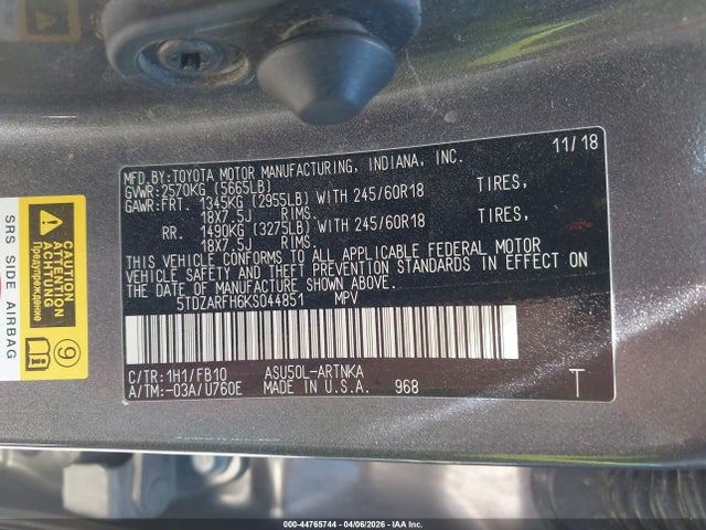 Toyota Highlander Le 2019 5TDZARFH6KS044851 Image 9