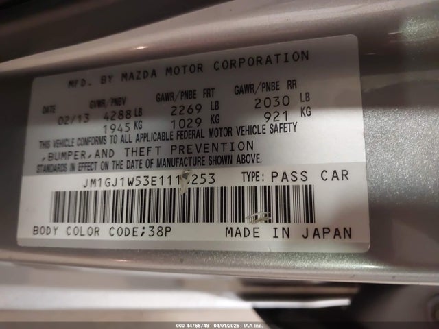 Aukcja sprzedaży 2014 Mazda Mazda6 I Grand Touring, vin: JM1GJ1W53E1113253, numer aukcji: 44765749