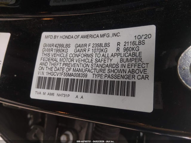 1HGCV1F55MA008359 Honda Accord Ex-l