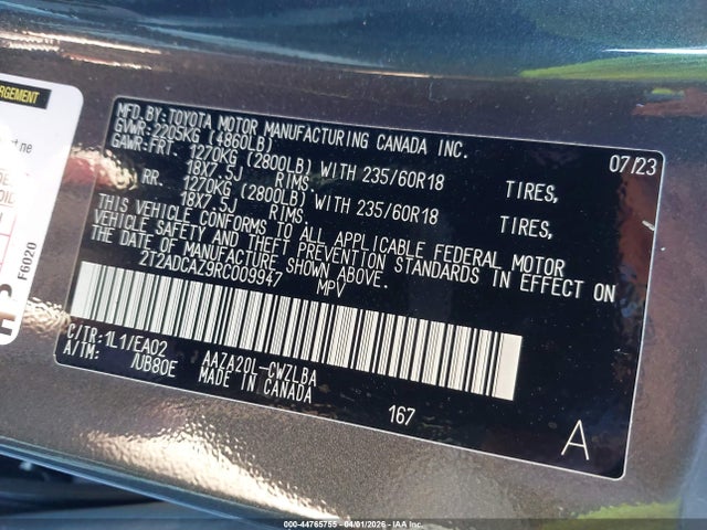 44765755 :رقم المزاد ، 2T2ADCAZ9RC009947 vin ، 2024 Lexus Nx 250 مزاد بيع
