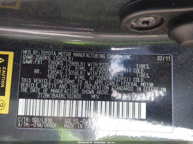 Продаж на аукціоні авто 2011 Lexus Rx 350, vin: 2T2BK1BAXBC102800, номер лоту: 44765759