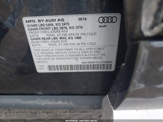 2018 AUDI Q5 WA1BNAFY2J2209804 Photo 8