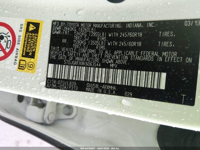 5TDJGRFHXKS063544 Toyota Highlander Hybrid Xle