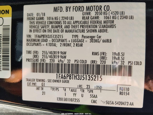 Ford Mustang Ecoboost 2018 1FA6P8TH3J5135215 Image 9