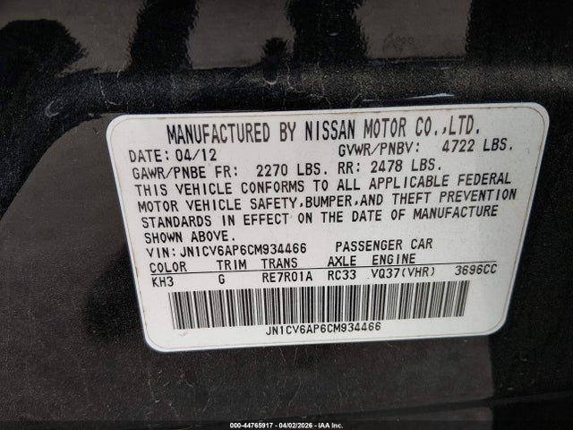 Продаж на аукціоні авто 2012 Infiniti G37 Journey, vin: JN1CV6AP6CM934466, номер лоту: 44765917