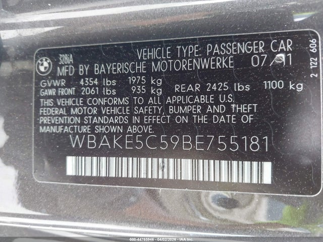Продаж на аукціоні авто 2011 Bmw 328i, vin: WBAKE5C59BE755181, номер лоту: 44765946