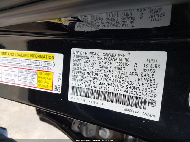 2HGFE2F22NH551972 Honda Civic Lx
