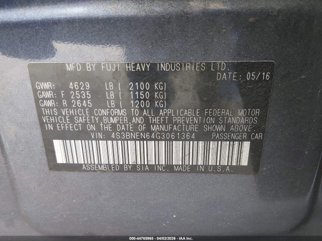 4S3BNEN64G3061364 Subaru Legacy 3.6r Limited