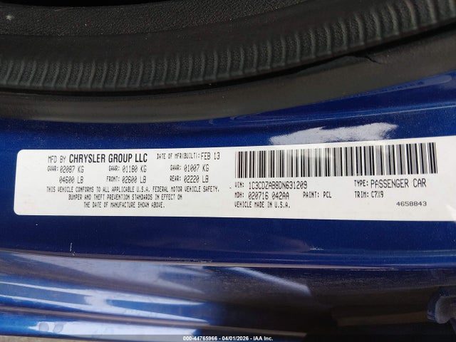 Aukcja sprzedaży 2013 Dodge Avenger Se, vin: 1C3CDZAB8DN631209, numer aukcji: 44765966