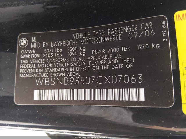2007 BMW M5 WBSNB93507CX07063 Photo 8
