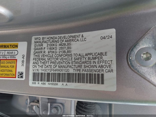 Продаж на аукціоні авто 2024 Honda Accord Hybrid Ex-l, vin: 1HGCY2F64RA061020, номер лоту: 44765986