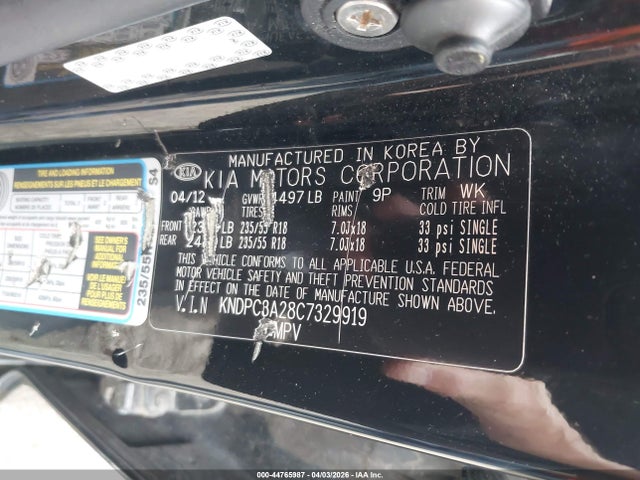 2012 KIA SPORTAGE KNDPC3A28C7329919 Photo 8