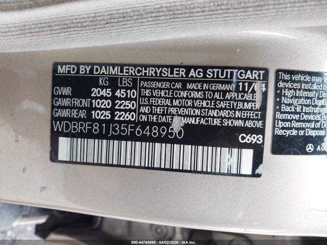 Aukcja sprzedaży 2005 Mercedes-benz C 240 Luxury 4matic, vin: WDBRF81J35F648950, numer aukcji: 44765990