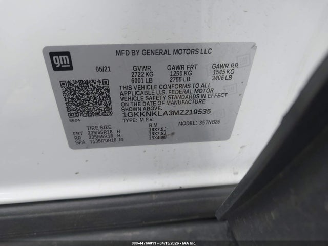 1GKKNKLA3MZ219535 GMC Acadia Fwd Sle