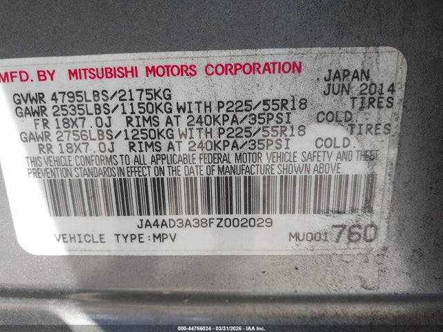 Продаж на аукціоні авто 2015 Mitsubishi Outlander Se, vin: JA4AD3A38FZ002029, номер лоту: 44766024