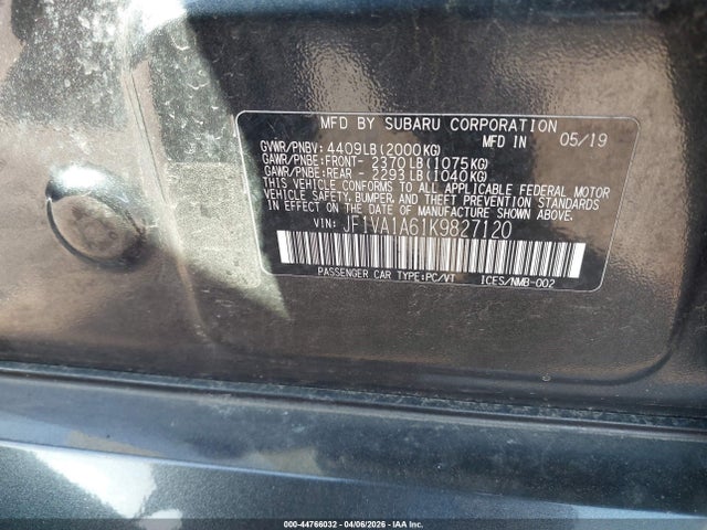 Продаж на аукціоні авто 2019 Subaru Wrx, vin: JF1VA1A61K9827120, номер лоту: 44766032