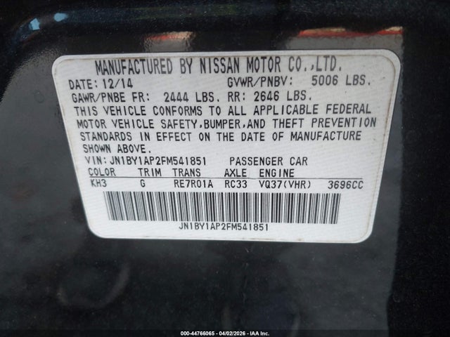 2015 Infiniti Q70 3.7 მანქანა იყიდება აუქციონზე, vin: JN1BY1AP2FM541851, აუქციონის ნომერი: 44766065