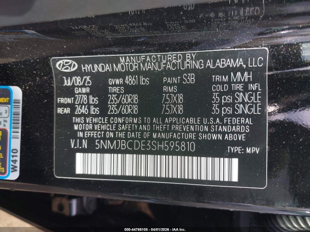 Продаж на аукціоні авто 2025 Hyundai Tucson Sel, vin: 5NMJBCDE3SH595810, номер лоту: 44766105