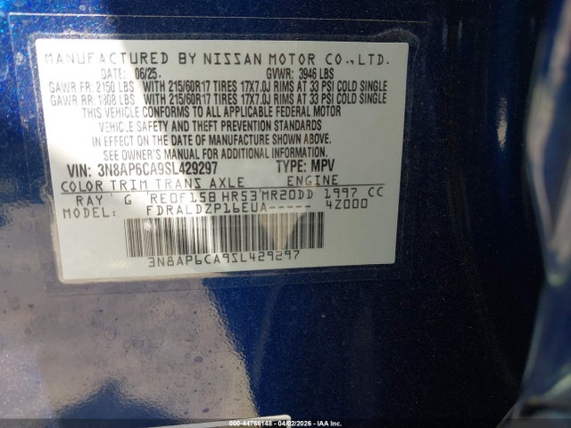 Aukcja sprzedaży 2025 Nissan Kicks Sv Fwd, vin: 3N8AP6CA9SL429297, numer aukcji: 44766148
