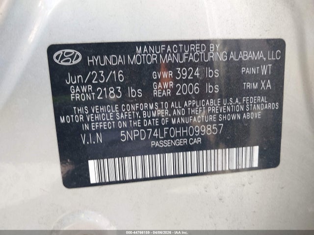 Hyundai ELANTRA SE 2017 5NPD74LF0HH099857 Image 9