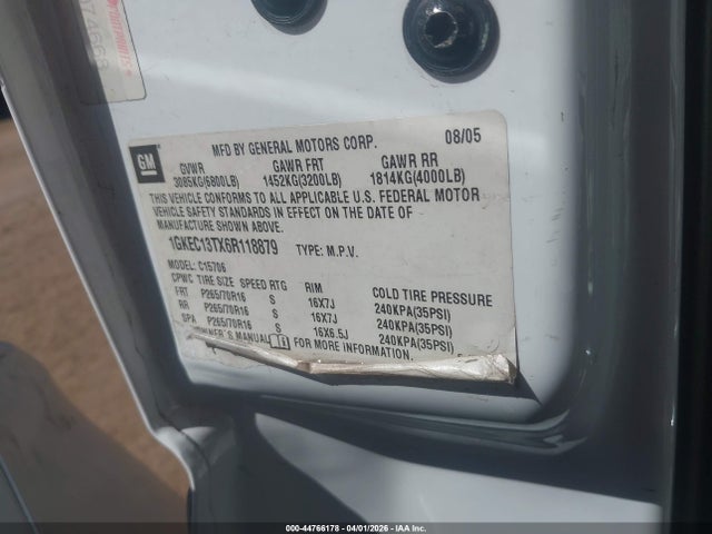 44766178 :رقم المزاد ، 1GKEC13TX6R118879 vin ، 2006 Gmc Yukon Sle مزاد بيع