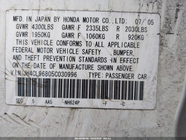Продажа на аукционе авто 2005 Acura Tsx, vin: JH4CL96805C030996, номер лота: 44766195