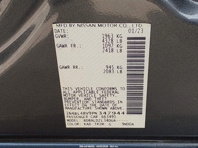 1N4BL4BV9PN347944 Nissan Altima S Fwd