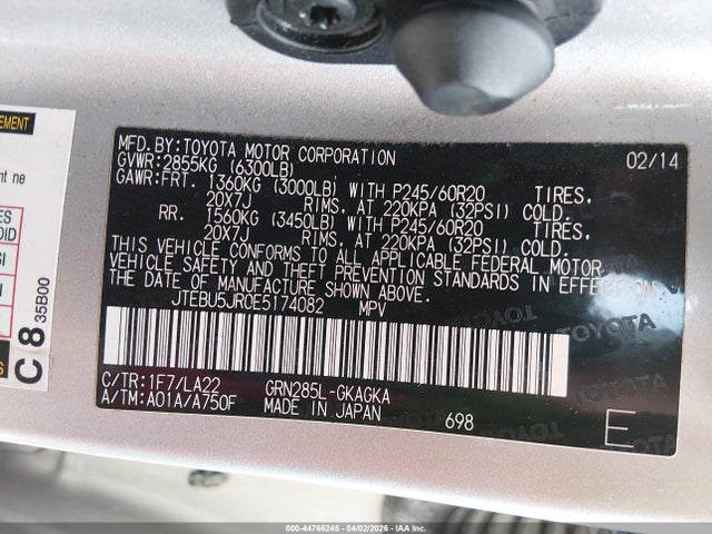 2014 TOYOTA 4RUNNER JTEBU5JR0E5174082 Photo 8