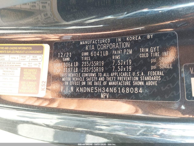 KNDNE5H34N6168084 KIA Carnival Mpv Sx