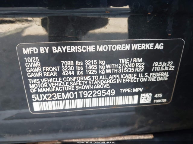 Продажа на аукционе авто 2026 Bmw X7 Xdrive40i, vin: 5UX23EM01T9229549, номер лота: 44766255