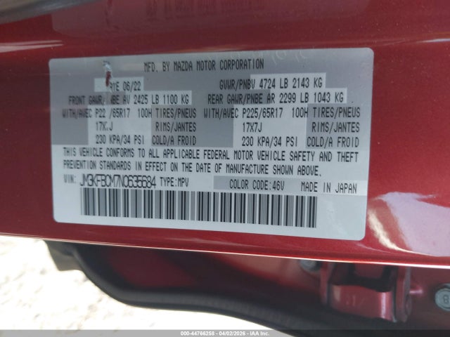 Aukcja sprzedaży 2022 Mazda Cx-5 2.5 S Preferred, vin: JM3KFBCM7N0635684, numer aukcji: 44766258