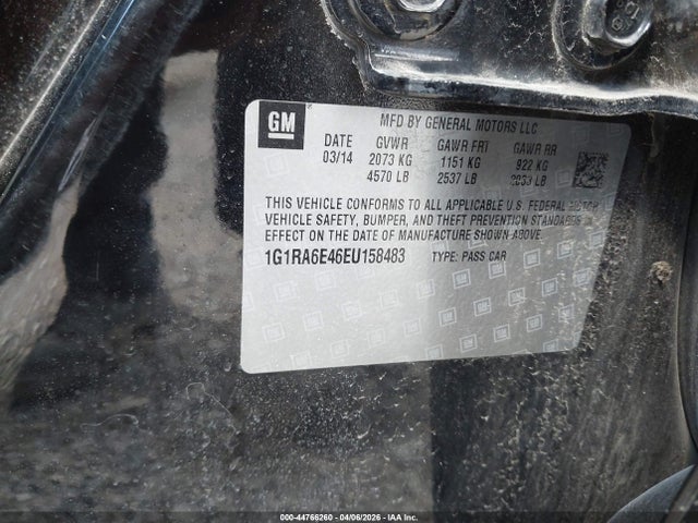 44766260 :رقم المزاد ، 1G1RA6E46EU158483 vin ، 2014 Chevrolet Volt مزاد بيع