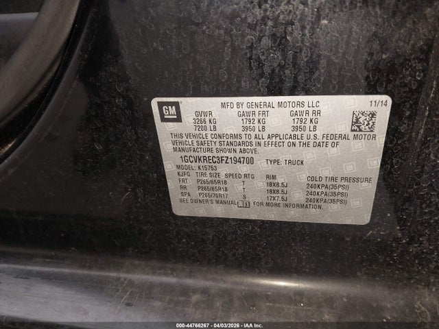 1GCVKREC3FZ194700 Chevrolet Silverado 1500 2lt